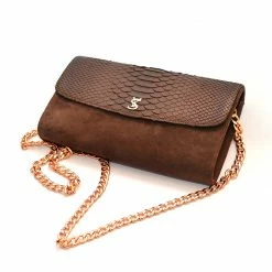 YS Handbags Terion Brown Suede & Python